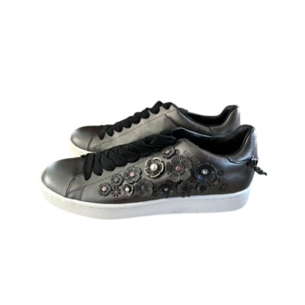 COACH Tea Rose Gunmetal Metallic Leather Women's Size 9 New - Picture 6 of 8